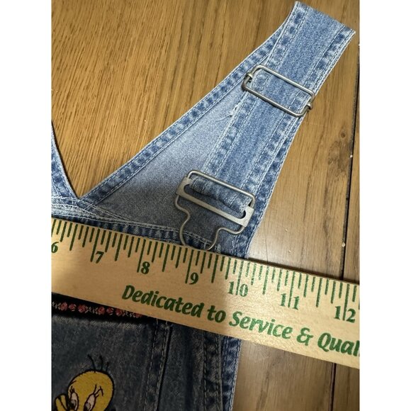 Tweety‎ Bird Overall Denim Dress Woman Size Medium Warner Bros Embroidered 90's - Picture 5 of 16
